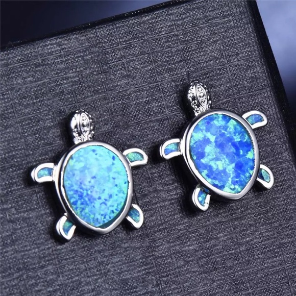Jewelry - Sterling Silver Blue Opal Turtle Earrings